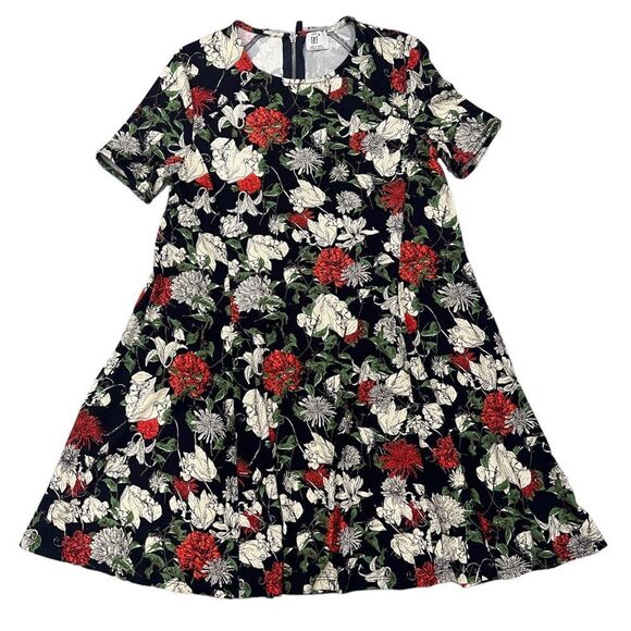 Zara TRF Black Floral Rose Botanical Swing Short Sleeve Flowy Tunic Dress 💜 - Picture 2 of 11
